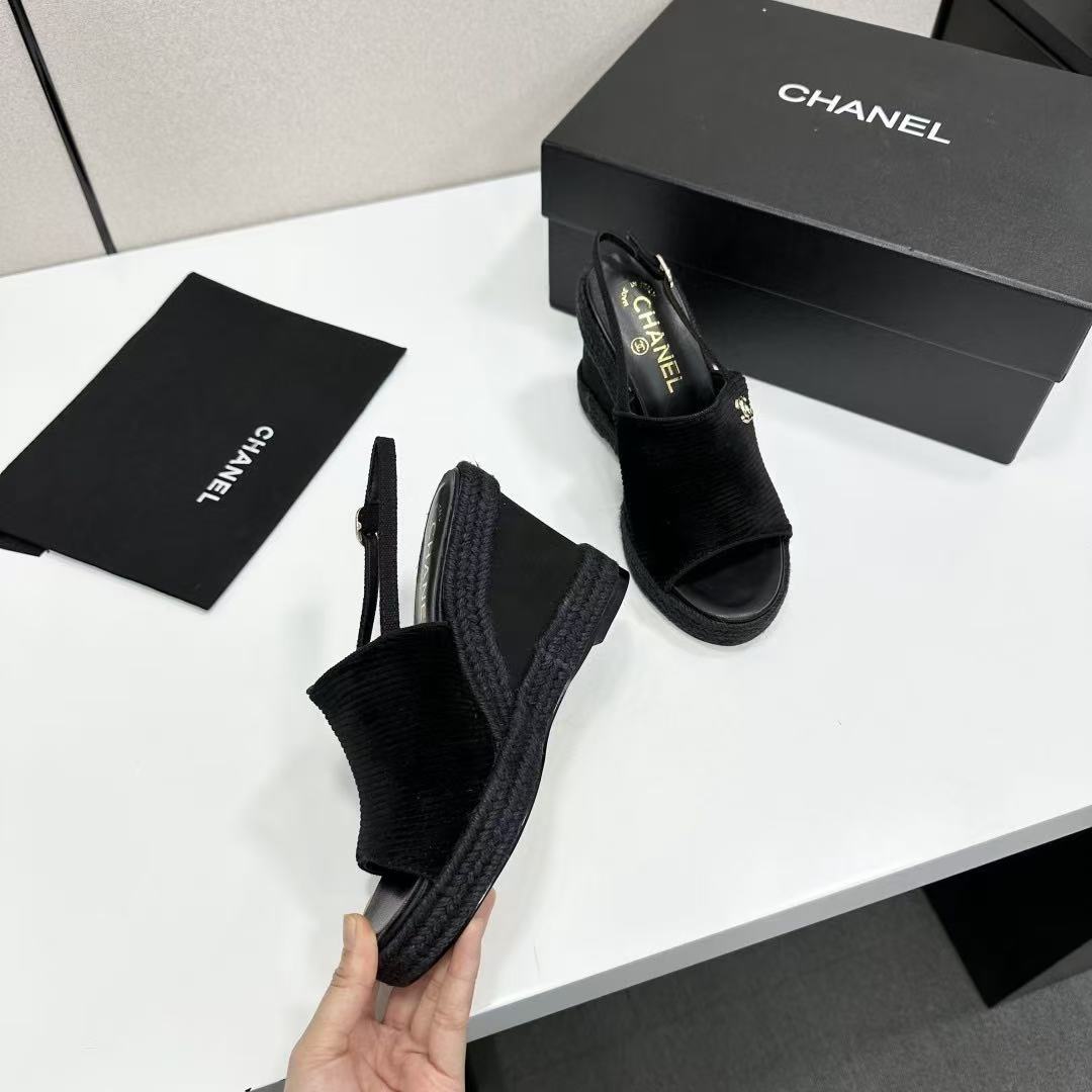CC 2026 Wedge Sole Sandals 11cm Black Cotton