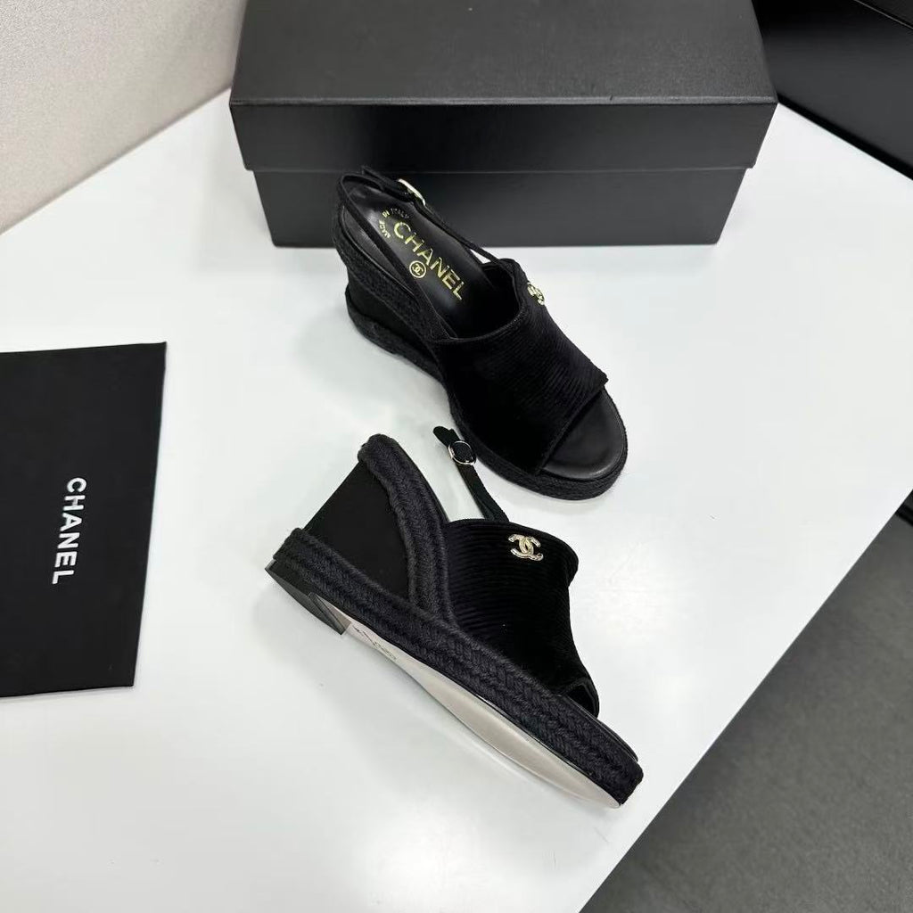 CC 2026 Wedge Sole Sandals 11cm Black Cotton