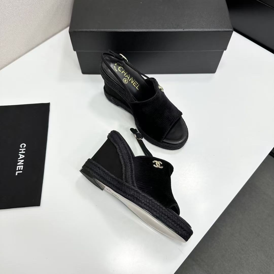 CC 2026 Wedge Sole Sandals 11cm Black Cotton