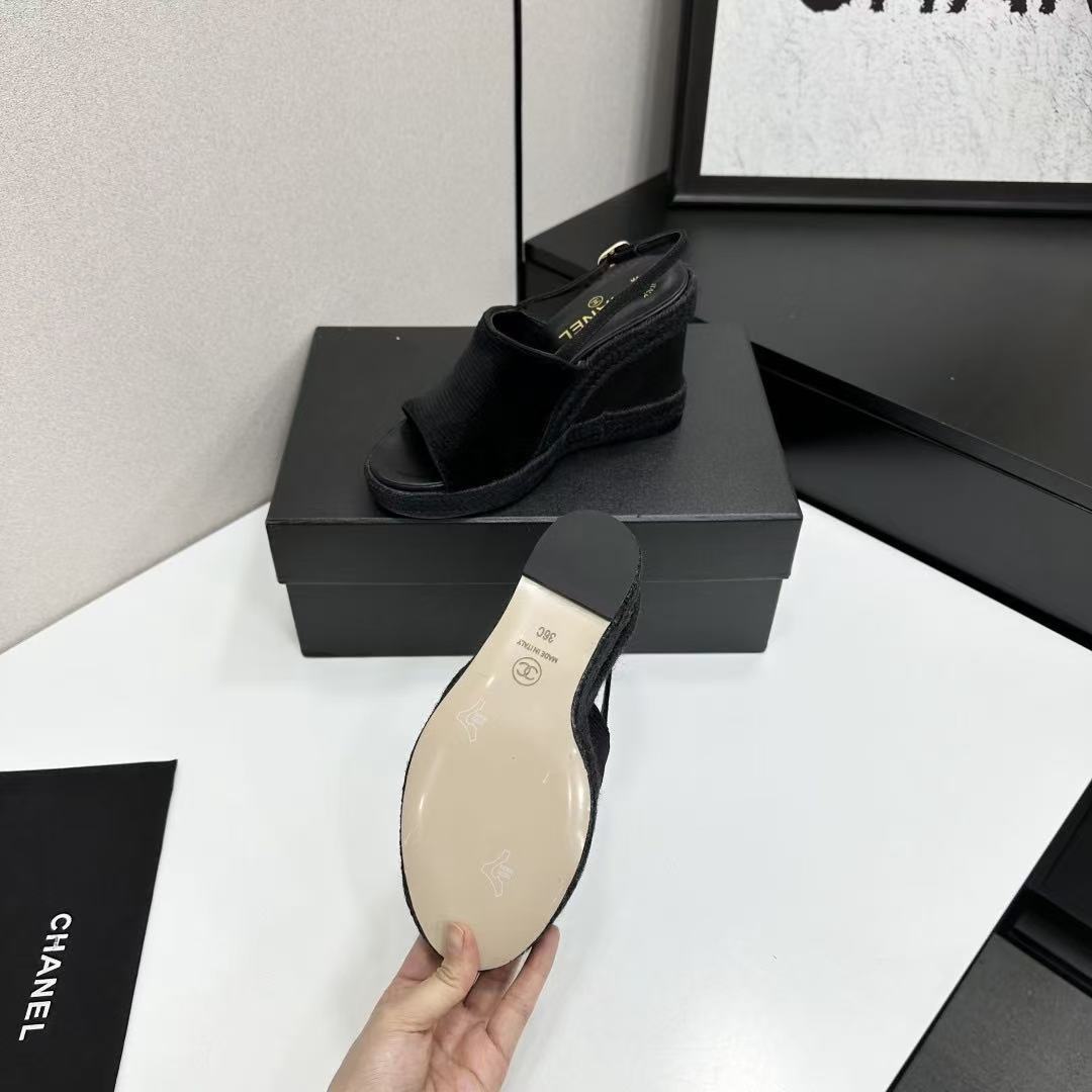 CC 2026 Wedge Sole Sandals 11cm Black Cotton