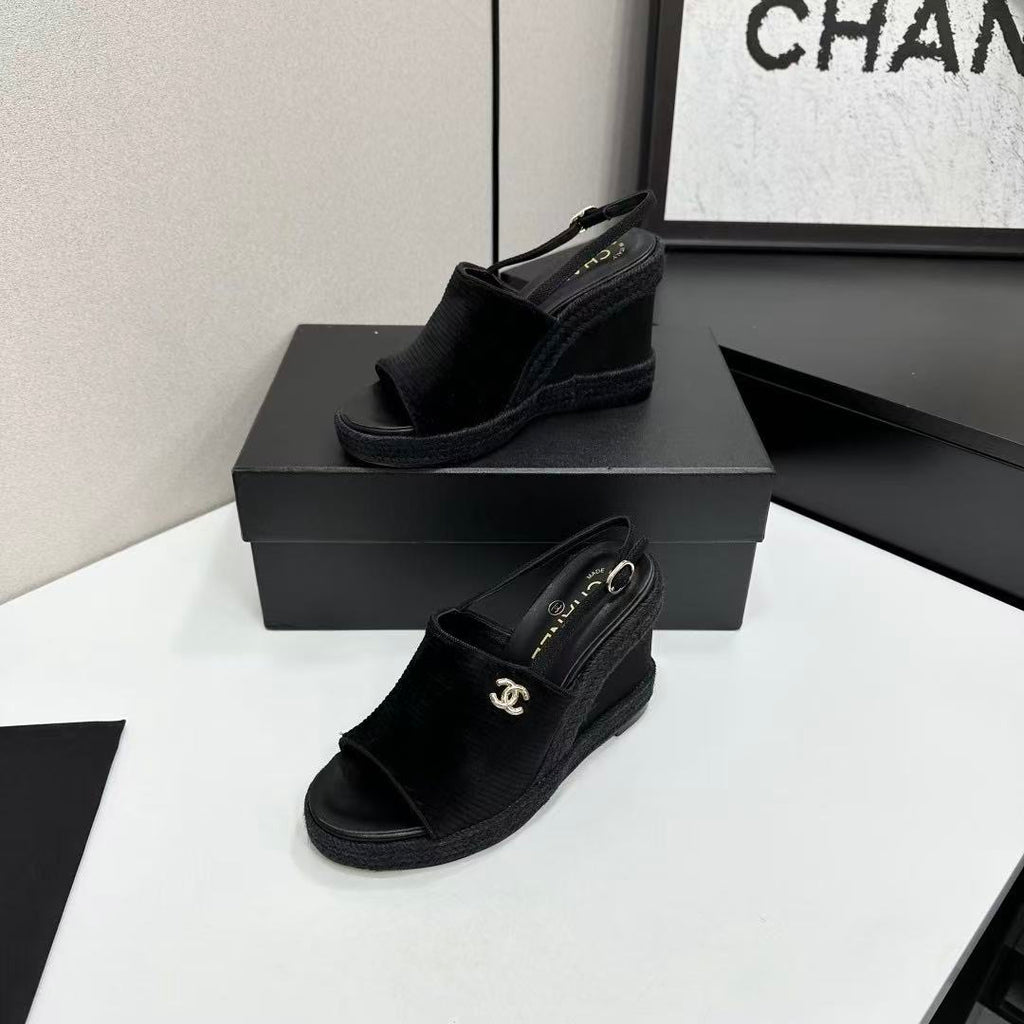 CC 2026 Wedge Sole Sandals 11cm Black Cotton