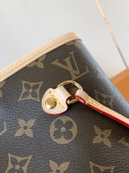 Louis Vuitton Neverfull MM Tote Bag Brown Monogram Canvas with Cowhide