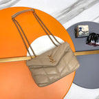 YSL 2026 Toy Puffer Shoulder Bag 23cm Beige Quilted Lambskin