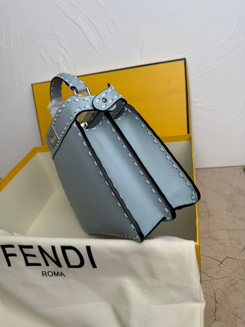 Fendi Peekaboo 27 Bag Baby Blue Leather Shw