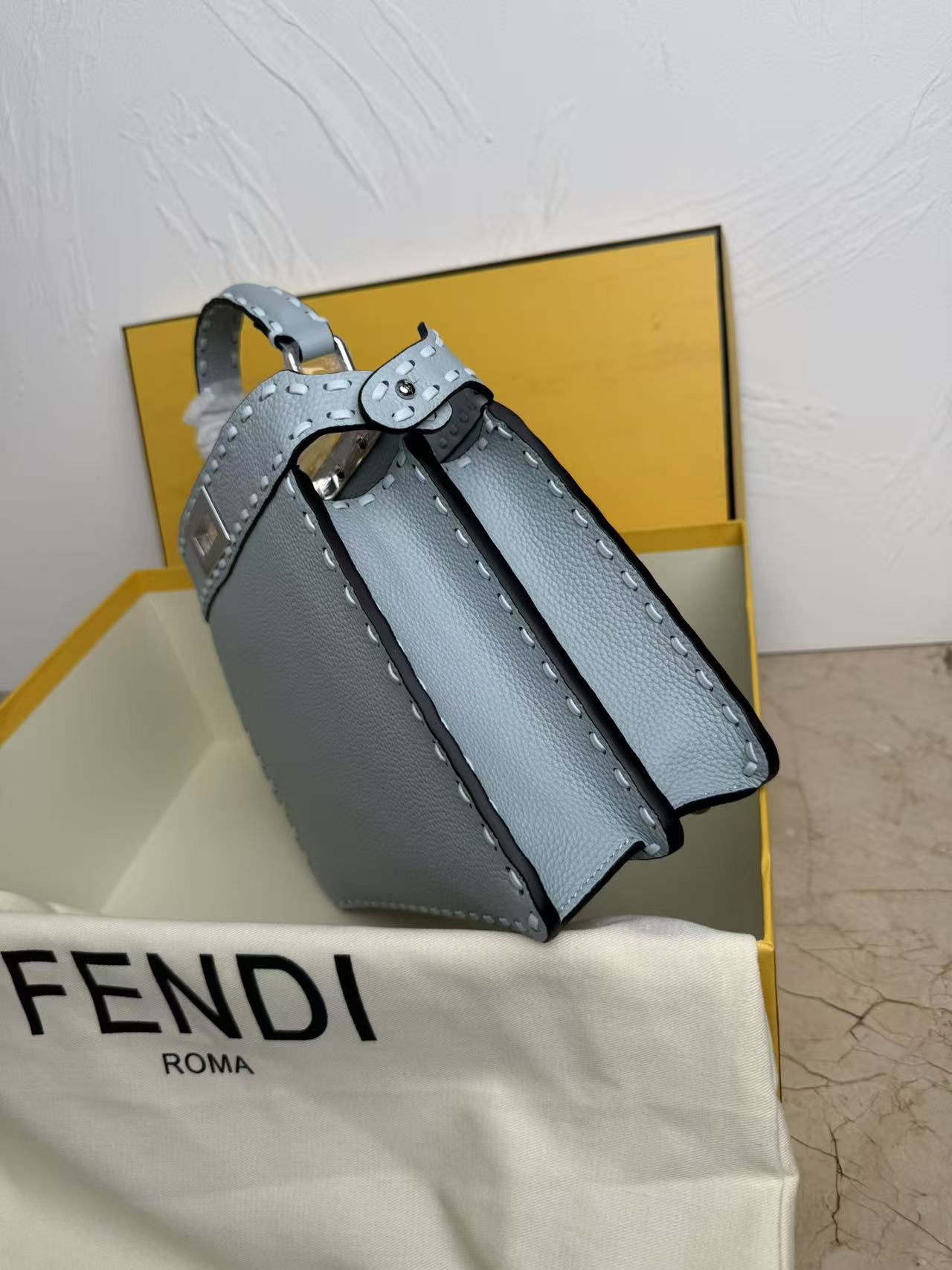 Fendi Peekaboo 27 Bag Baby Blue Leather Shw