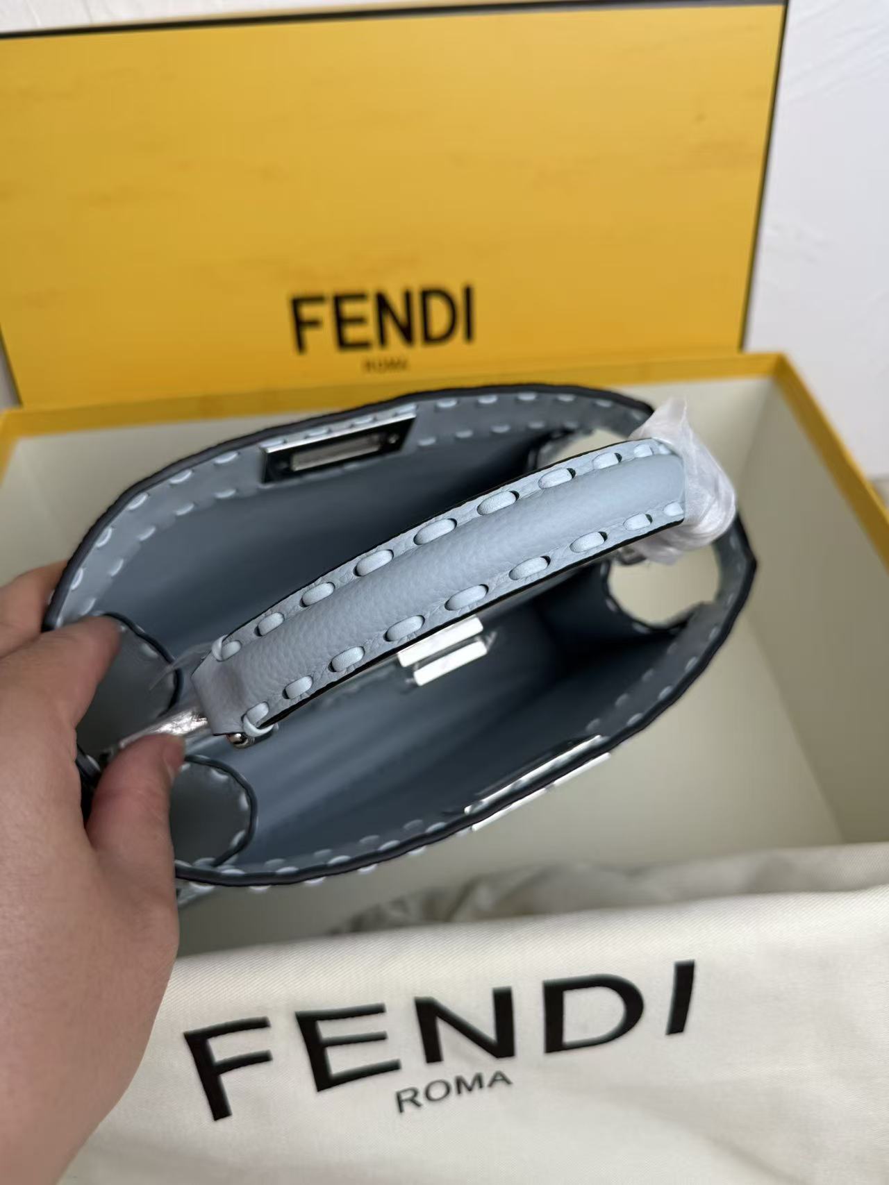Fendi Peekaboo 27 Bag Baby Blue Leather Shw