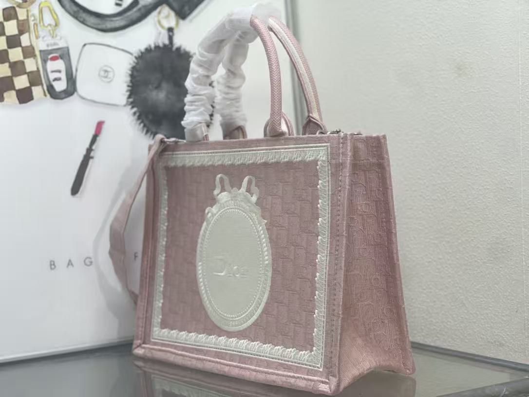 Dioramour Medium Dior Book Tote 36cm with Strap Pink Canvas