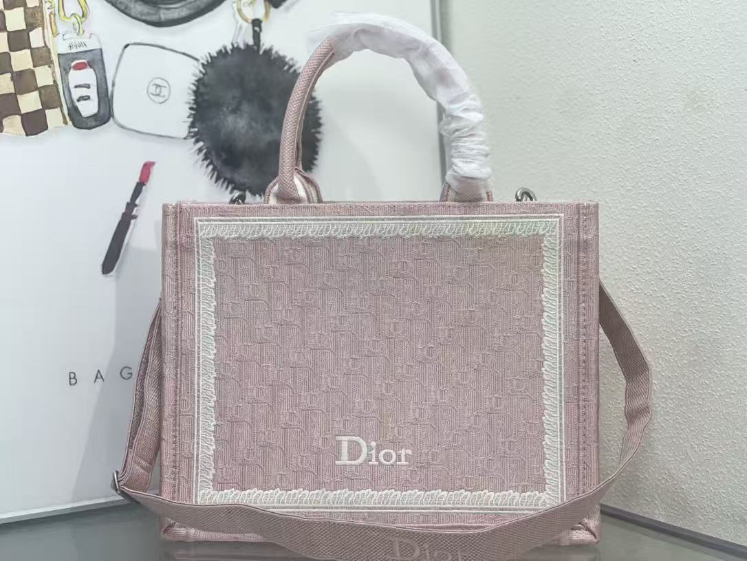 Dioramour Medium Dior Book Tote 36cm with Strap Pink Canvas