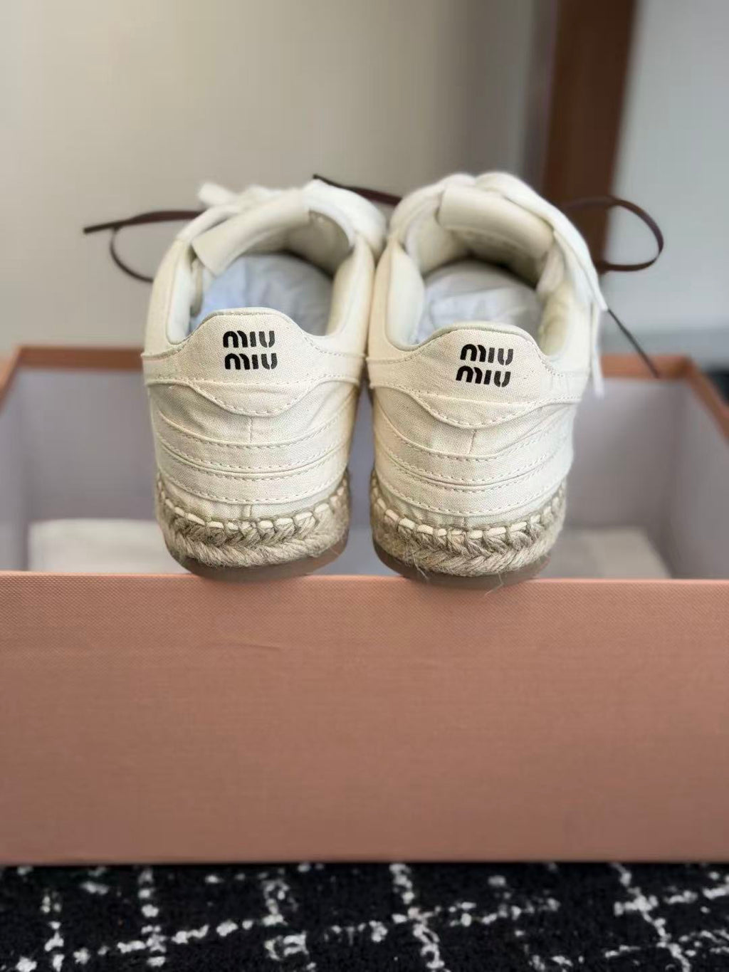 Miu 26s Gymnasium Sneakers White Raffia Canvas