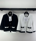 Chanel 2025 Round Neck Lace Cardigan Black White Wool 325690