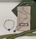 GG HEARTS STERLING SILVER BLUE ENAMEL PENDANT NECKLACE