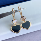 HAPPY HEART EARRINGS ONYX PINK GOLD DIAMOND