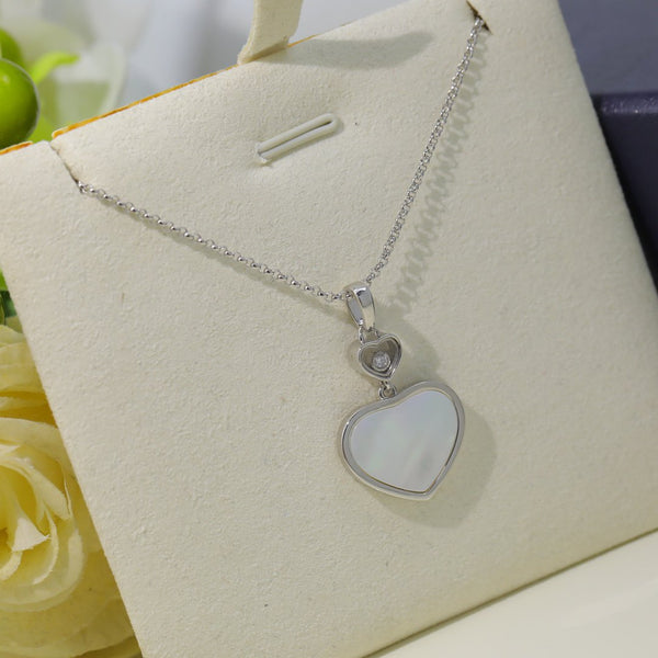 HAPPY HEART WHITE MOP NECKLACE SILVER DIAMOND