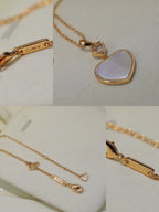 HAPPY HEART WHITE MOP NECKLACE PINK GOLD DIAMOND