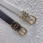 CC BELT 30MM BUCKLE GOLD WHITE LEATHER WHITE