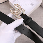 CC WOMEN'S BELT 30MM LEATHER BLACK BUCKLE STAR DIAMOND
