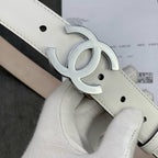 CC WOMEN'S BELT 3.0CM LEATHER WHITE BUCKLE SILVER