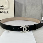 CC WOMEN'S BELT 3.0CM LEATHER BLACK BUCKLE SILVER