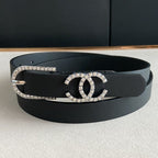 CC BELT 2.0CM BUCKLE SILVER DIAMOND LEATHER BLACK