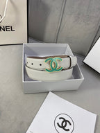 CC BELT 3.0CM BUCKLE BLUE LEATHER WHITE