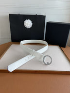 CC BELT 30MM BUCKLE SILVER DIAMOND LEATHER WHITE