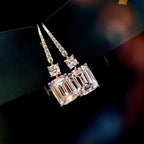 GRA SQUARE SILVER DIAMOND EARHOOK EARRINGS