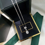 OVAL AND PEAR SHAPE SILVER DIAMOND DROP NECKLACE