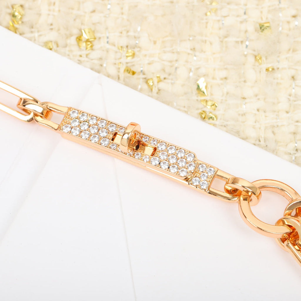 HM KELLY CHAIN LINK DIAMOND PINK GOLD NECKLACE
