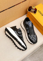 LV HIGH-END CLASSIC BLACK AND WHITE SUEDE MEN'S SHOES