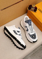 LV HIGH-END CLASSIC WHITE BLACK AND WHITE SUEDE MEN'S SHOES