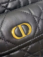 CD Caro Macrocannage Small Bucket Bag Black Lambskin