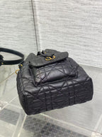 CD Caro Macrocannage Small Bucket Bag Black Lambskin