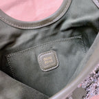 MIU IVY GABARDINE BAG 24CM IN OLIVE GREEN EMBROIDERED COTTON