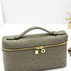 LP Extra Bag Ostrich Pattern Gray Brown Gold Buckle Calfskin
