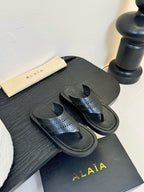 Alaïa Mid-Heel Plastron Platform Sandals Buffed Nappa Leather