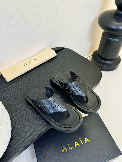 Alaïa Mid-Heel Plastron Platform Sandals Buffed Nappa Leather