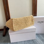 Celine Cabas Thais Handbag Beige mix Brown Plant Material And Cow Leather