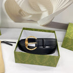 GG BELT CASUAL SQUARE BUCKLE 30MM BLACK LEATHER