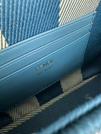 Fend Baguette 19cm Bag Gold Hardware in Blue Denim Leather with FF Motif Shw