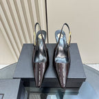 YSL Pointed Toe Slingback 75mm Burgundy Patent Calfskin