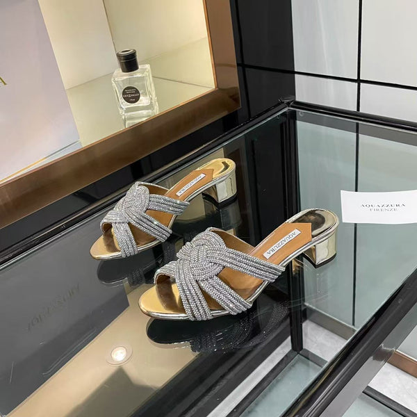Aquazzura Gatsby Crystal-Embellished Mules 5.5cm Sliver Leather