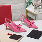 Rockstud Bow Slingback Pink Calfskin With Matching Studs