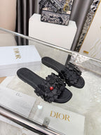 CD 26s Floral Flat Slippers Genuine Leather