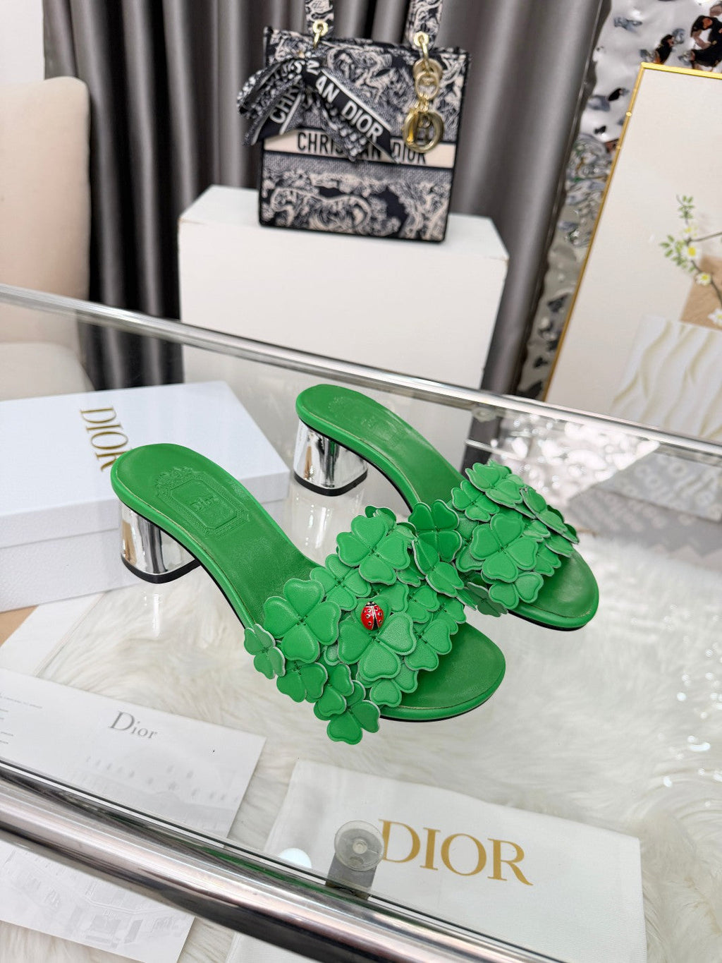 CD 26s Floral High Heel Slippers 60 Genuine Leather 684629