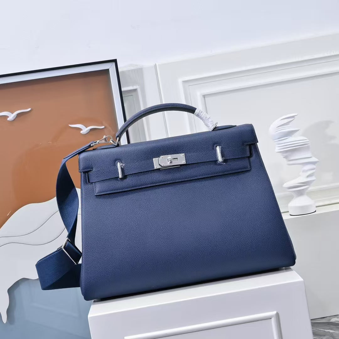 HM Kelly 42cm For Men Navy Blue Togo Leather Sliver Hardware (Need 25 days to produce)