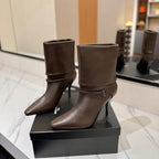 YSL Niki Ankle Boot 90mm Eagle Brown Leather