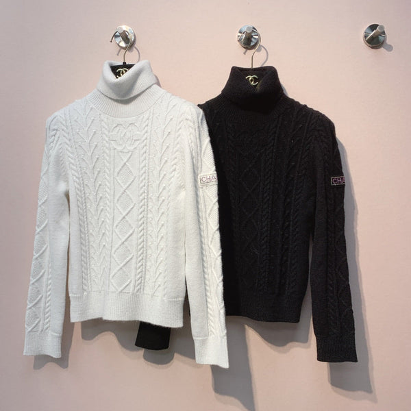 Chanel 25 Cable-knit Turtleneck Sweater Cashmere 317402