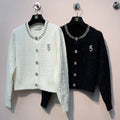 Chanel 25 Round Neck Sequined Custom Button Knit Cardigan Wool 317963