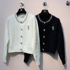 Chanel 25 Round Neck Sequined Custom Button Knit Cardigan Wool 317963