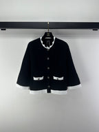 Chanel 2025 Round Neck Lace Cardigan Black White Wool 325690